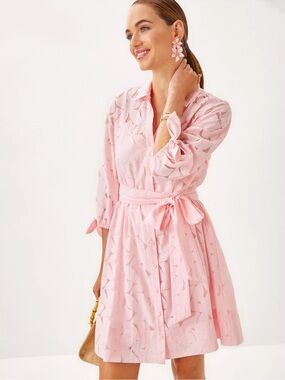 NWT Lilly Pulitzer Amrita Light Pink Shirt Dress with Waist Tie